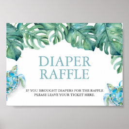 Tryckhavssköldpaddsdiaper Raffle Baby Shower Sign Poster