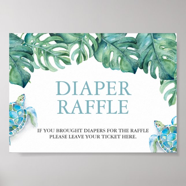 Tryckhavssköldpaddsdiaper Raffle Baby Shower Sign Poster (Framsidan)