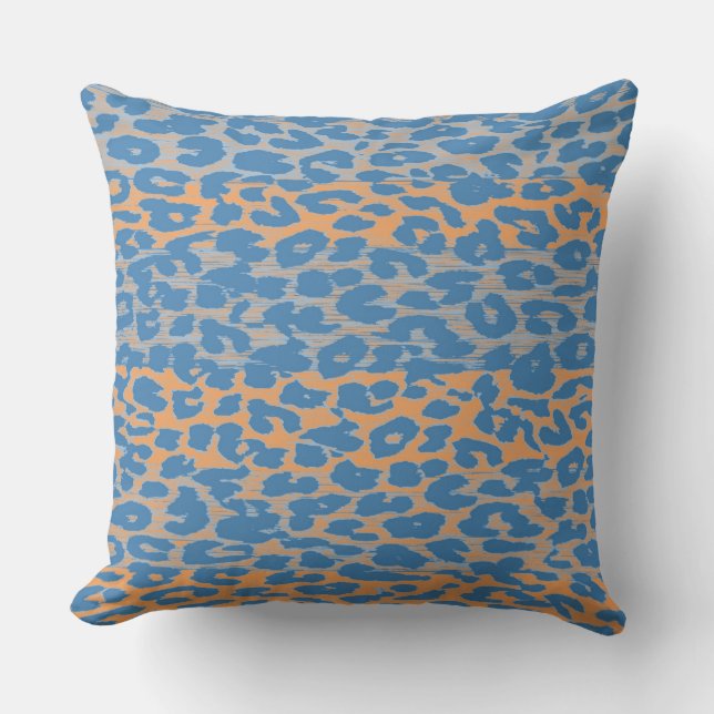 Tryckhud för Retro Blue Orange Leopard Kudde (Framsida)