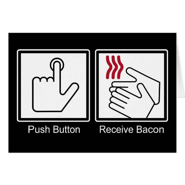 Tryckknappen mottar bacon - baconutmatare hälsningskort (Framsidan Horizontal)
