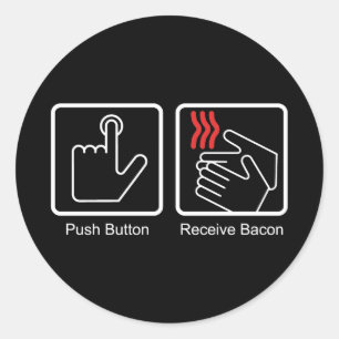 Tryckknappen mottar bacon - baconutmatare runt klistermärke