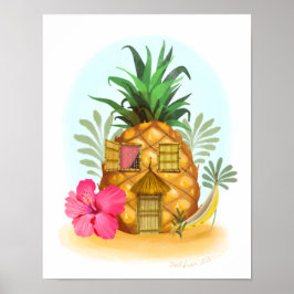 Tryckning av ananas Hibiscus Beach House Art Print Poster