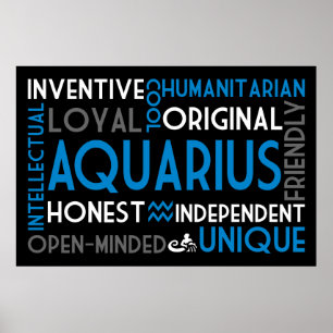 Tryckning av Aquarius Astrology Ord Collage Poster