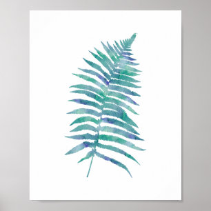 Tryckning av den tropiska vattenfärgen Blue Fern L Poster