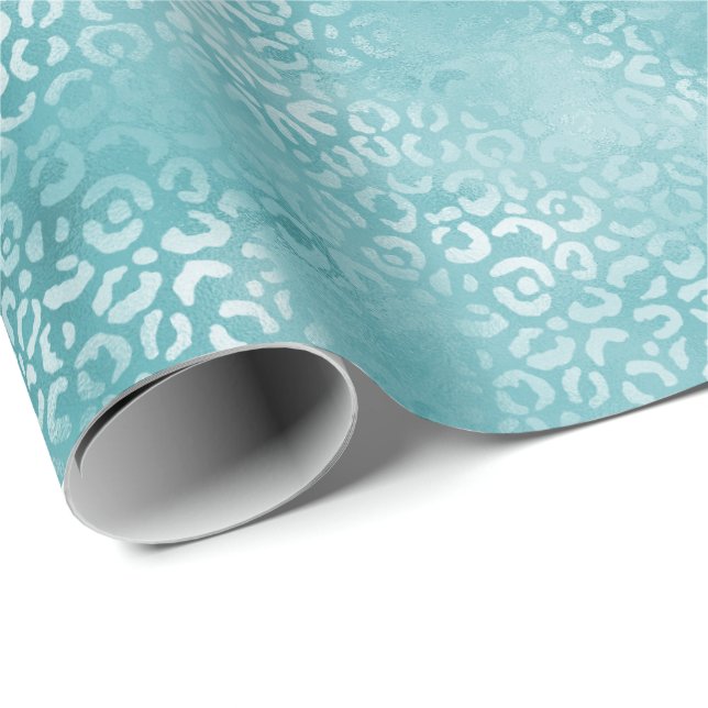 Tryckning av leopard i Aqua Teal Turquoise Glam Le Presentpapper (Rullad Hörn)