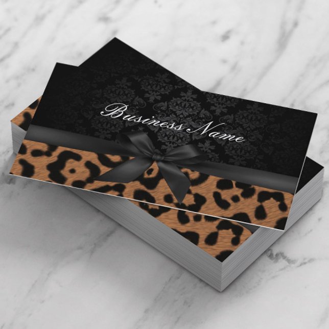 Tryckning av makeup Artist Luxury Damask & Leopard Visitkort (Skapare uppladdad)