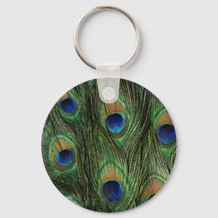 Tryckning av peacock Feather Nyckelring