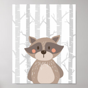 Tryckning av Raccoon Woodland Animal Nursery Wall  Poster