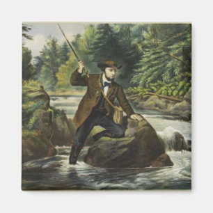 Tryckning av regnbågsfiske efter Currier och Ives Magnet