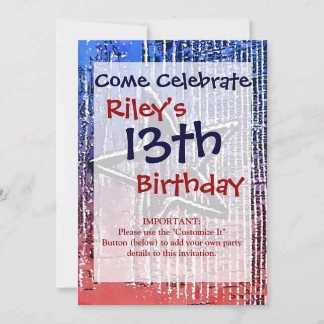 Tryckning av röd och blå Coola - roustiska stjärno Inbjudningar (Framsida)