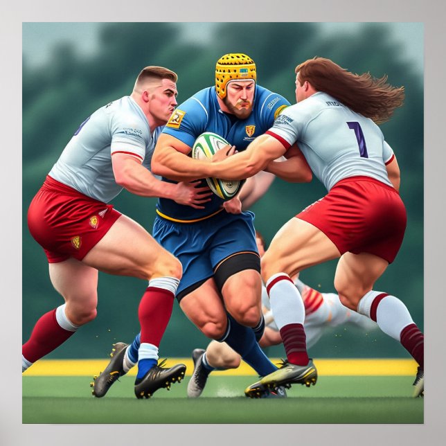 Tryckning av Rugby Players Art Print Poster (Framsidan)