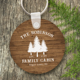 Tryckning av rustic Land Family Cabin Träd Wood Pl Nyckelring