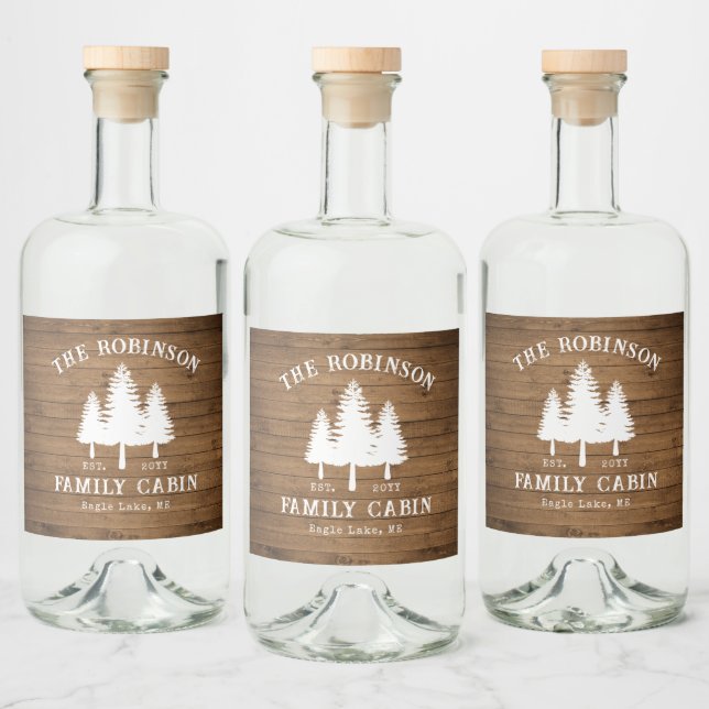 Tryckning av rustic Land Family Cabin Träd Wood Pl Spritflaskor Etikett (Flaskor)