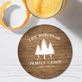 Tryckning av rustic Land Family Cabin Träd Wood Pl Underlägg Papper Rund