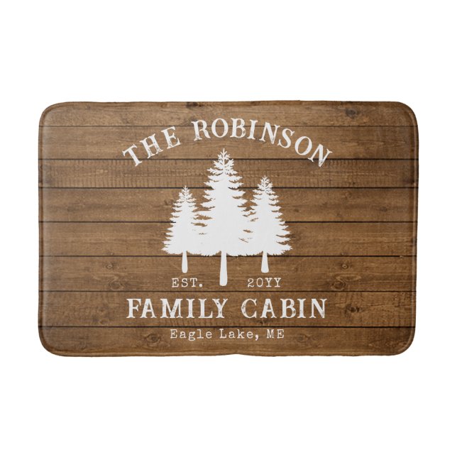 Tryckning av Rustic Land Family Cabin Träd Wood St Badrumsmatta (Framsidan)
