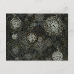 Tryckning av steampunk, svart, silver-klockor vykort
