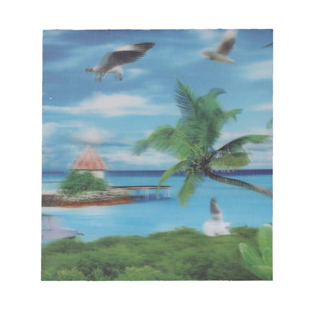 Tryckning av Tropical Beach Scene Art Print Anteckningsblock (Framsida)