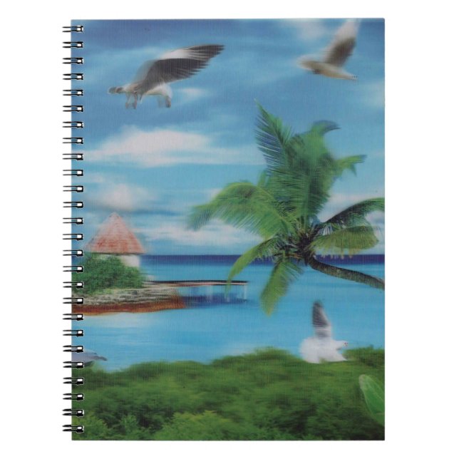 Tryckning av Tropical Beach Scene Art Print Anteckningsbok (Framsidan)