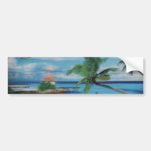Tryckning av Tropical Beach Scene Art Print Bildekal (Framsidan)