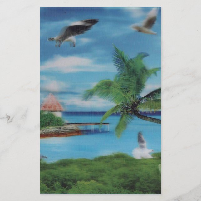 Tryckning av Tropical Beach Scene Art Print Brevpapper (Framsida)