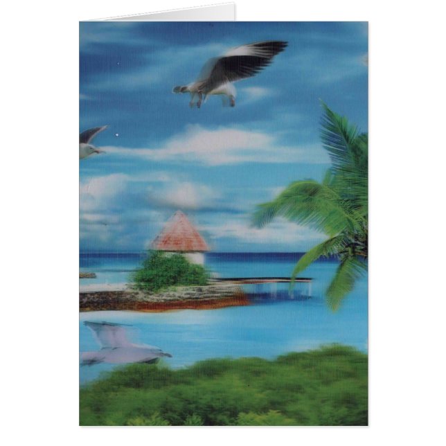 Tryckning av Tropical Beach Scene Art Print Hälsningskort (Framsidan)