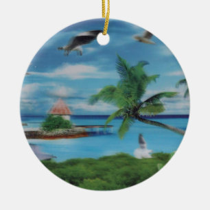 Tryckning av Tropical Beach Scene Art Print Julgransprydnad Keramik