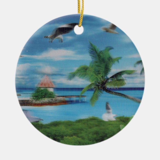 Tryckning av Tropical Beach Scene Art Print Julgransprydnad Keramik (Framsidan)
