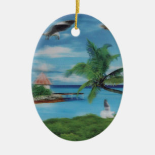 Tryckning av Tropical Beach Scene Art Print Julgransprydnad Keramik