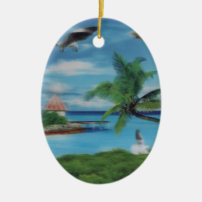 Tryckning av Tropical Beach Scene Art Print Julgransprydnad Keramik (Framsidan)