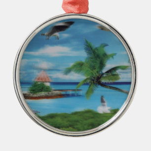 Tryckning av Tropical Beach Scene Art Print Julgransprydnad Metall