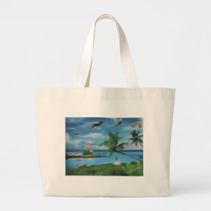 Tryckning av Tropical Beach Scene Art Print Jumbo Tygkasse