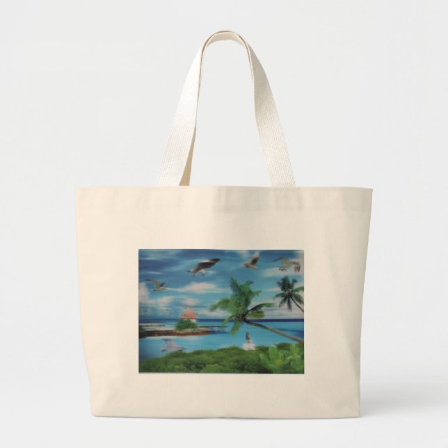 Tryckning av Tropical Beach Scene Art Print Jumbo Tygkasse (Framsidan)