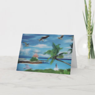 Tryckning av Tropical Beach Scene Art Print Kort