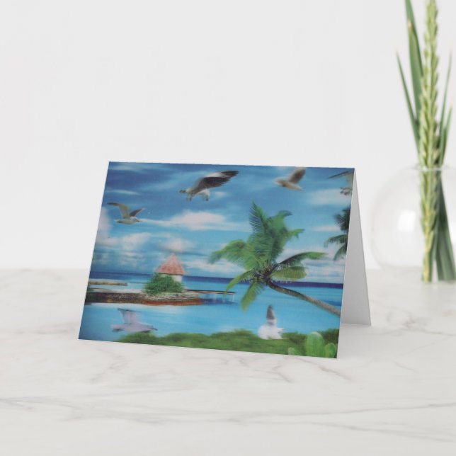 Tryckning av Tropical Beach Scene Art Print Kort (Framsida)