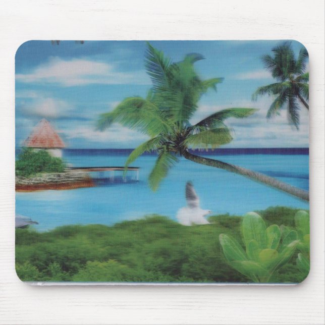 Tryckning av Tropical Beach Scene Art Print Musmatta (Framsidan)