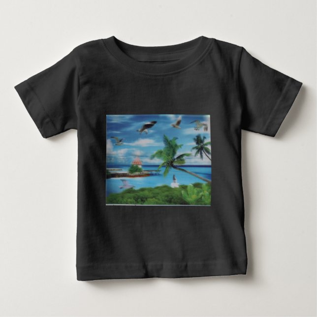 Tryckning av Tropical Beach Scene Art Print T Shirt (Framsida)