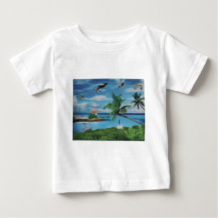 Tryckning av Tropical Beach Scene Art Print Tee