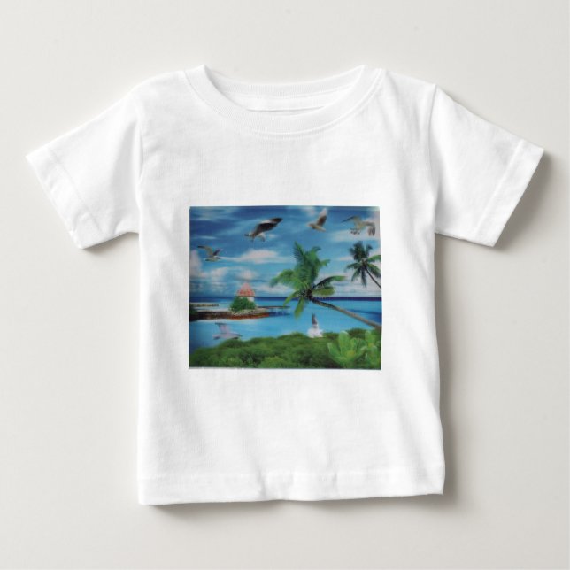 Tryckning av Tropical Beach Scene Art Print Tee (Framsida)