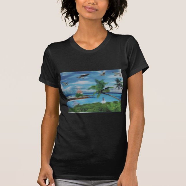 Tryckning av Tropical Beach Scene Art Print Tee (Framsida)