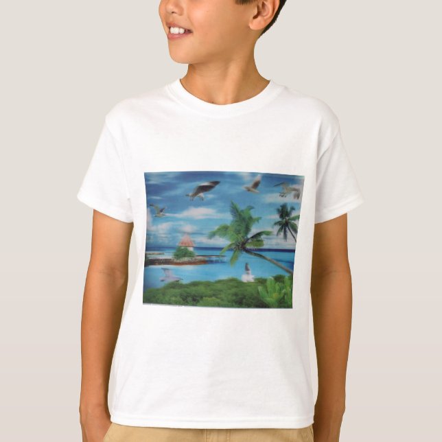 Tryckning av Tropical Beach Scene Art Print Tröja (Framsida)