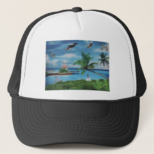 Tryckning av Tropical Beach Scene Art Print Truckerkeps (Framsida)