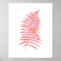Tryckning av tropisk Rosa Fern Löv Watercolor Art 