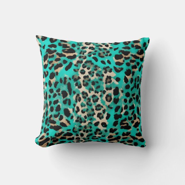 Tryckning av turkos Teal Blue Leopard Kudde (Framsida)