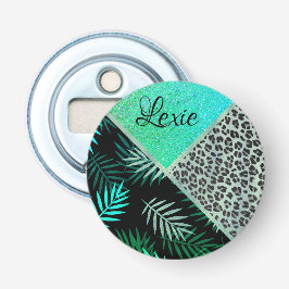 Tryckning i Glittery Teal Tropical Leopard Flasköppnare