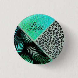 Tryckning i Glittery Teal Tropical Leopard Knapp