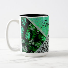 Tryckning i Glittery Teal Tropical Leopard Två-Tonad Mugg