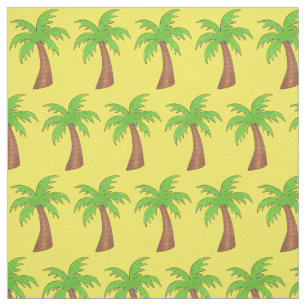 Tryckning på Tropical Island Handflatan Träd Gult  Tyg