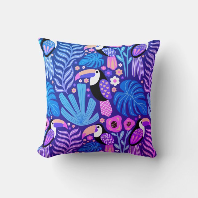 TryckPillow för Toucan Tropical Bird Blommigt Kudde (Framsida)