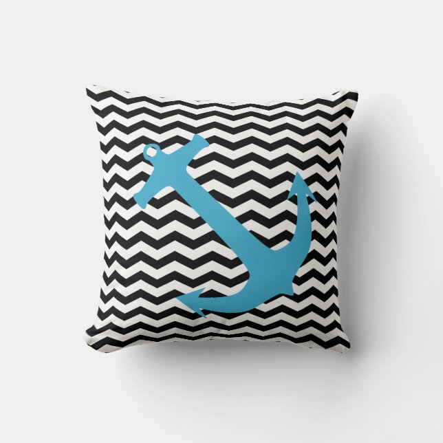 TryckPillow för Turcos Nautical Anchor Chevron Kudde (Framsida)