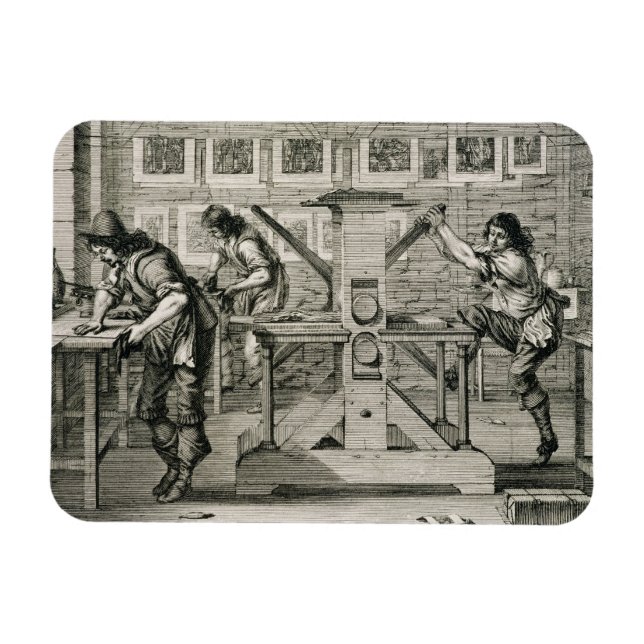 Tryckpress för fransk, 1642 (gravering) magnet (Horisontell)